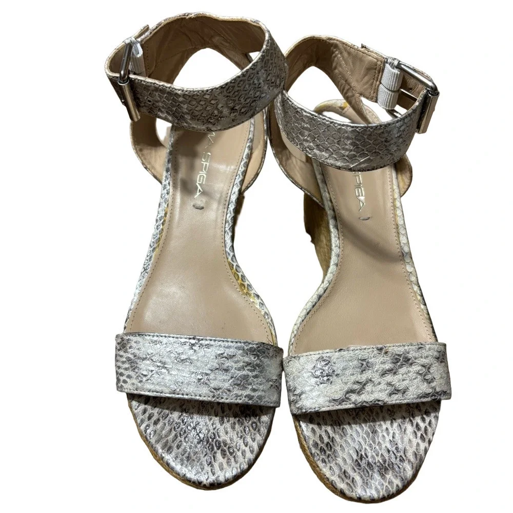 Via Spiga Women's Snakeskin Wedge Heel Sandals - Beige and Gray 7M